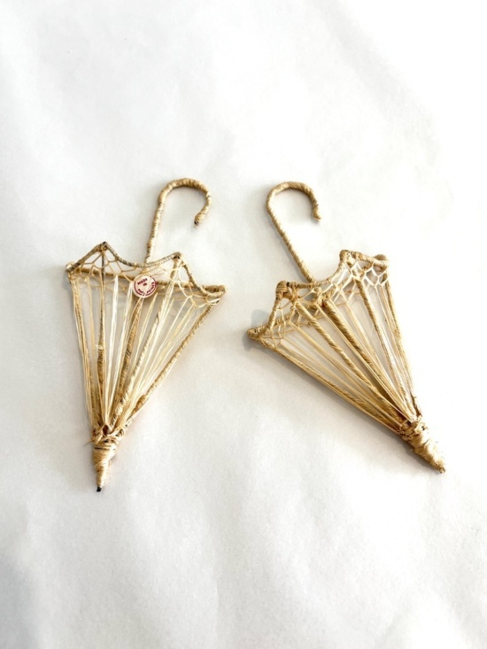 Vintage SET OF TWO boho wicker umbrellas wall pockets boho wall decor art vases